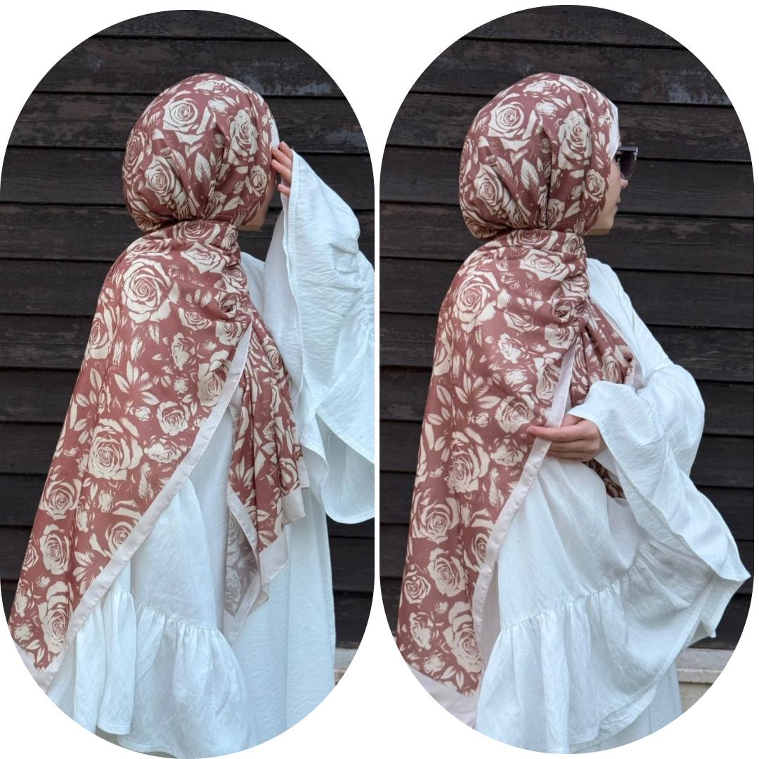 PAMUKLU SOFT  VİNTAGE ROSE DESEN ŞAL - CAPPUCCİNO