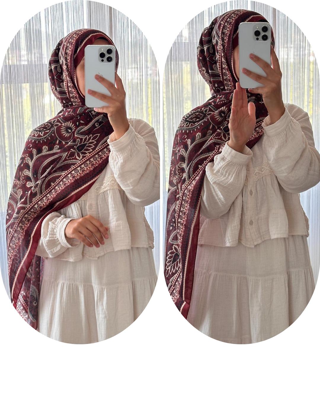 PAMUKLU DESENLİ ŞAL- BORDO