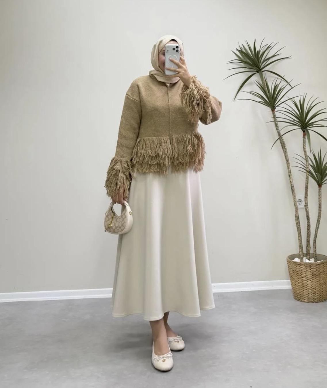 Saçaklı Hırka - Camel