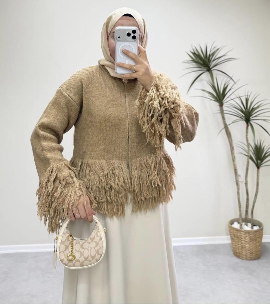 Saçaklı Hırka - Camel