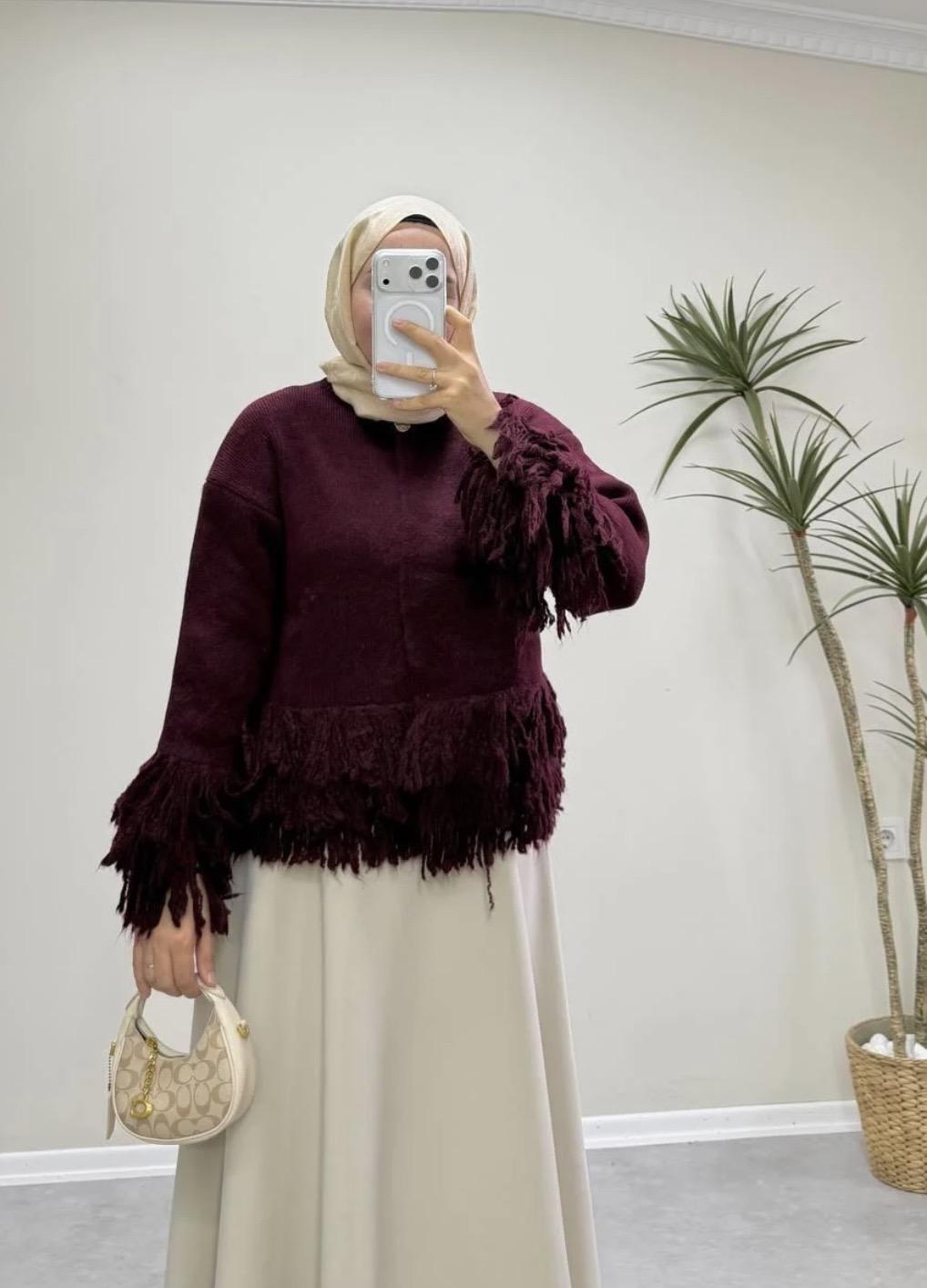 Saçaklı Hırka -Bordo