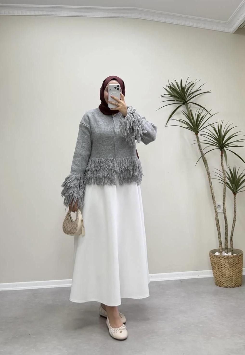 Saçaklı Hırka - Gri