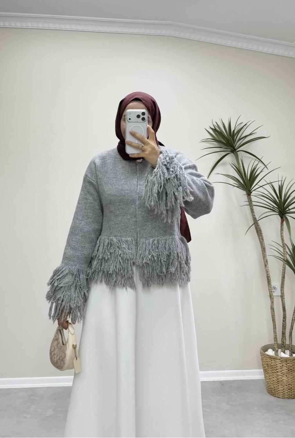 Saçaklı Hırka - Gri