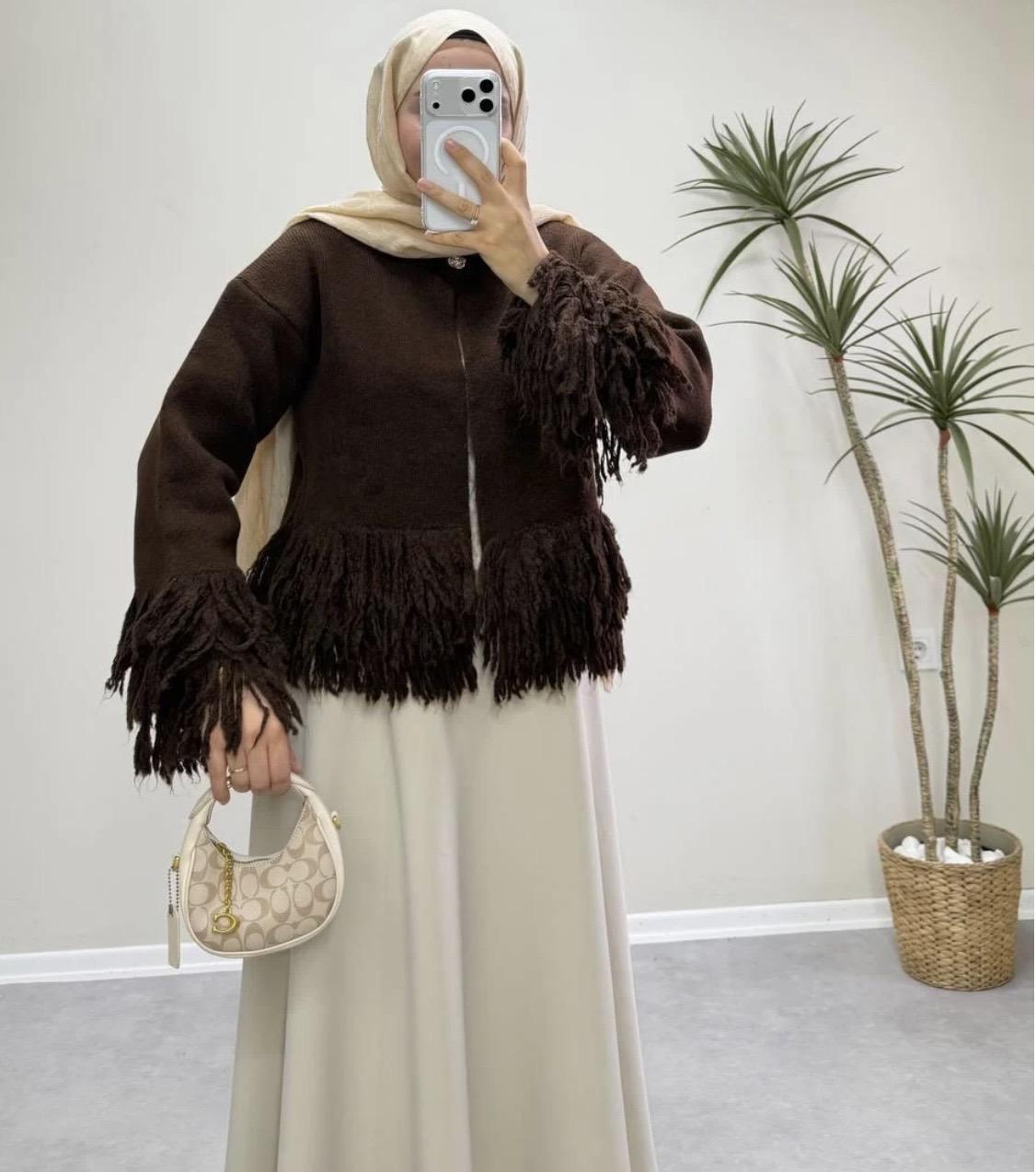 Saçaklı Hırka - Kahverengi