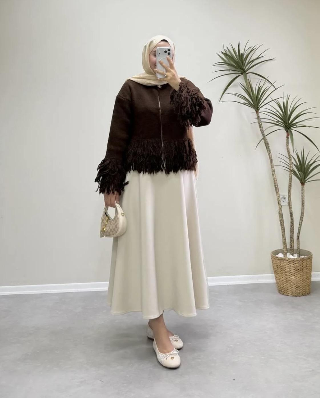 Saçaklı Hırka - Kahverengi