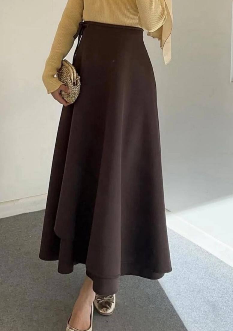 Belden Bağlamalı Scuba Etek-Kahve