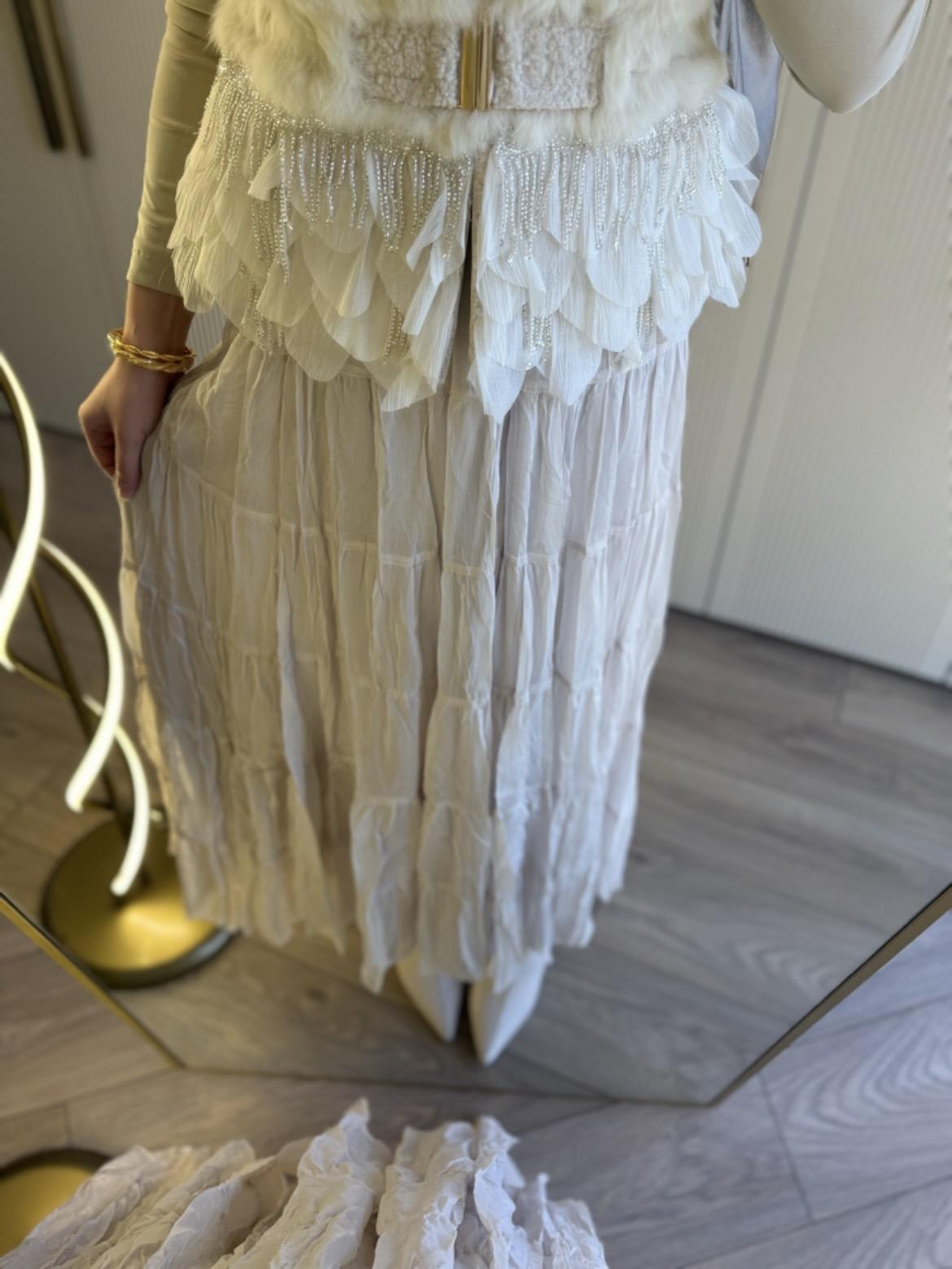 İthal Janjan Etek - Krem