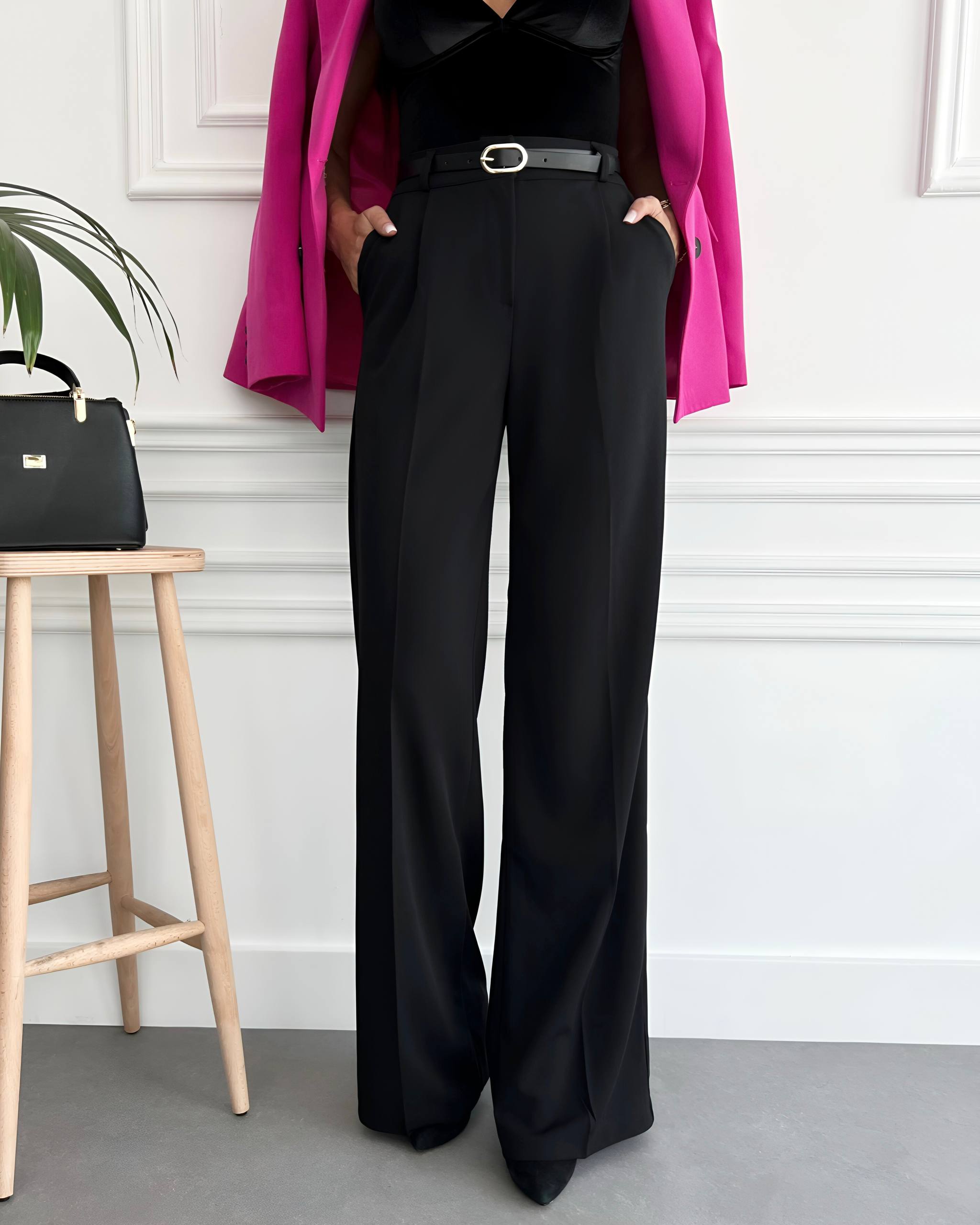 Kadın Yüksek Bel Likralı Palazzo Pantolon