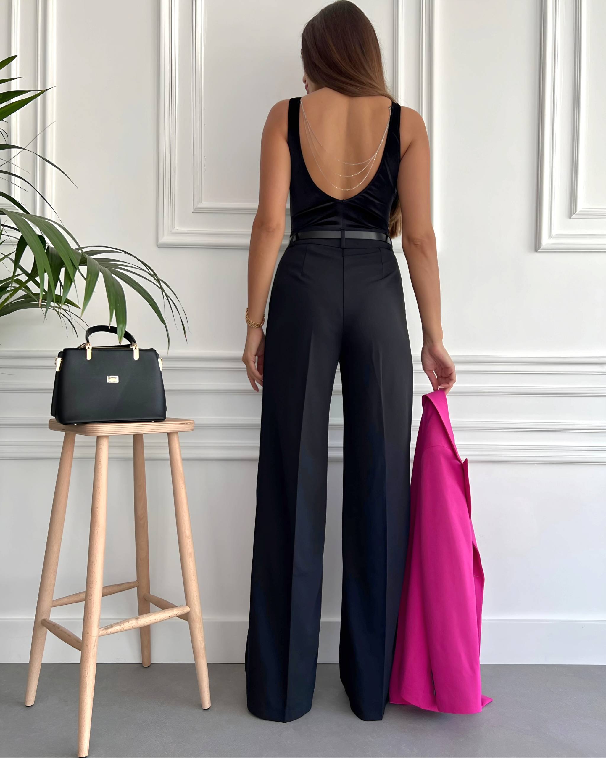 Kadın Yüksek Bel Likralı Palazzo Pantolon