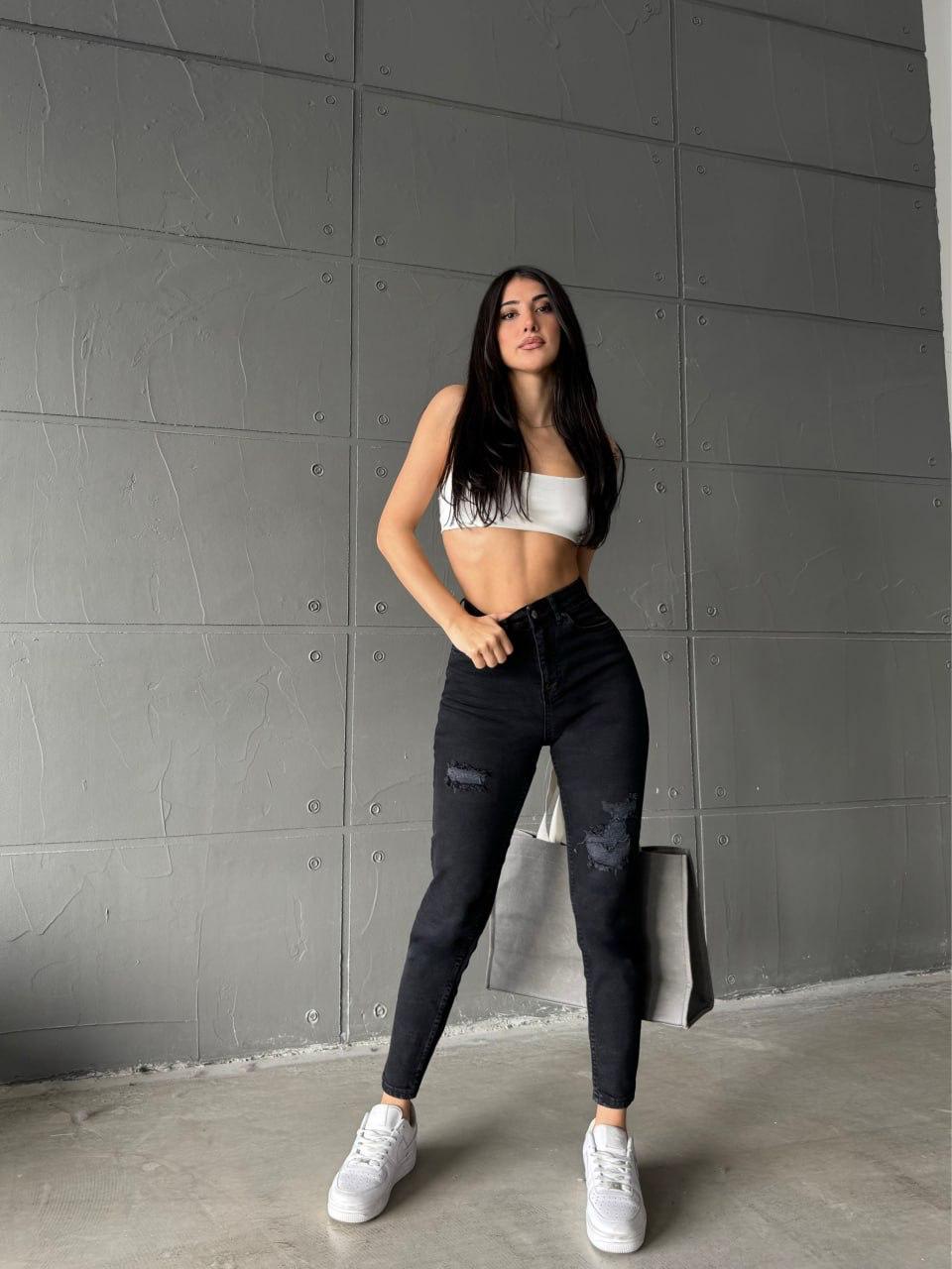 Kadın Kot Pantolon Mom Pençli