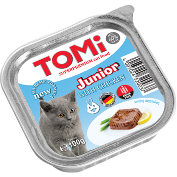 TOMi Kedi Maması, 100 gr Aluminyum pate – Junior – Tavuk Etli