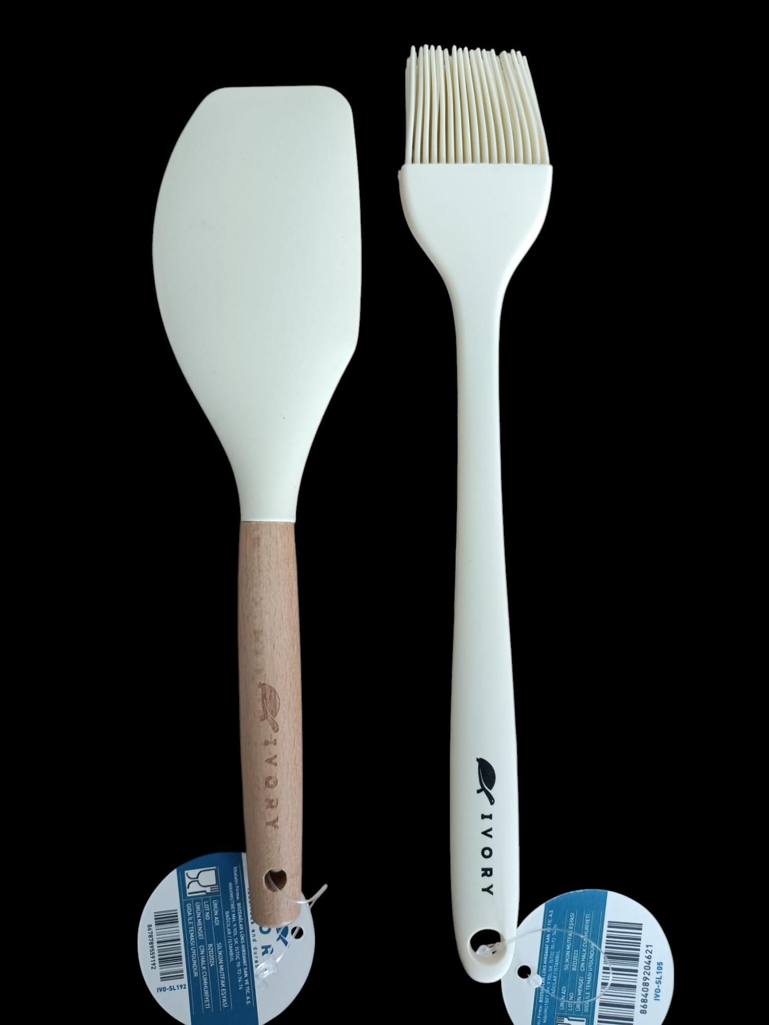 Ivory Silikon Fırça ve Bambu Saplı Spatula 2'li Takım Krem Renk
