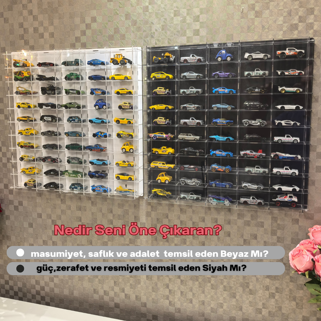 Pleksi Kapaklı 1:64 Metal Arabalarla Uyumlu,Akrilik Oyuncak 100 araçlık Pleksi Araba Vitrini, Rafı Beyaz-Şeffaf