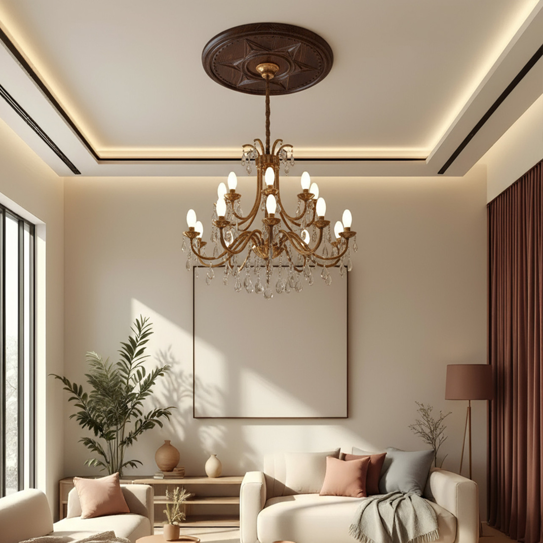 El yapımı ahşap tavan madalyonu, Masif Ahşap Oymalı el yapımı tavan göbeği