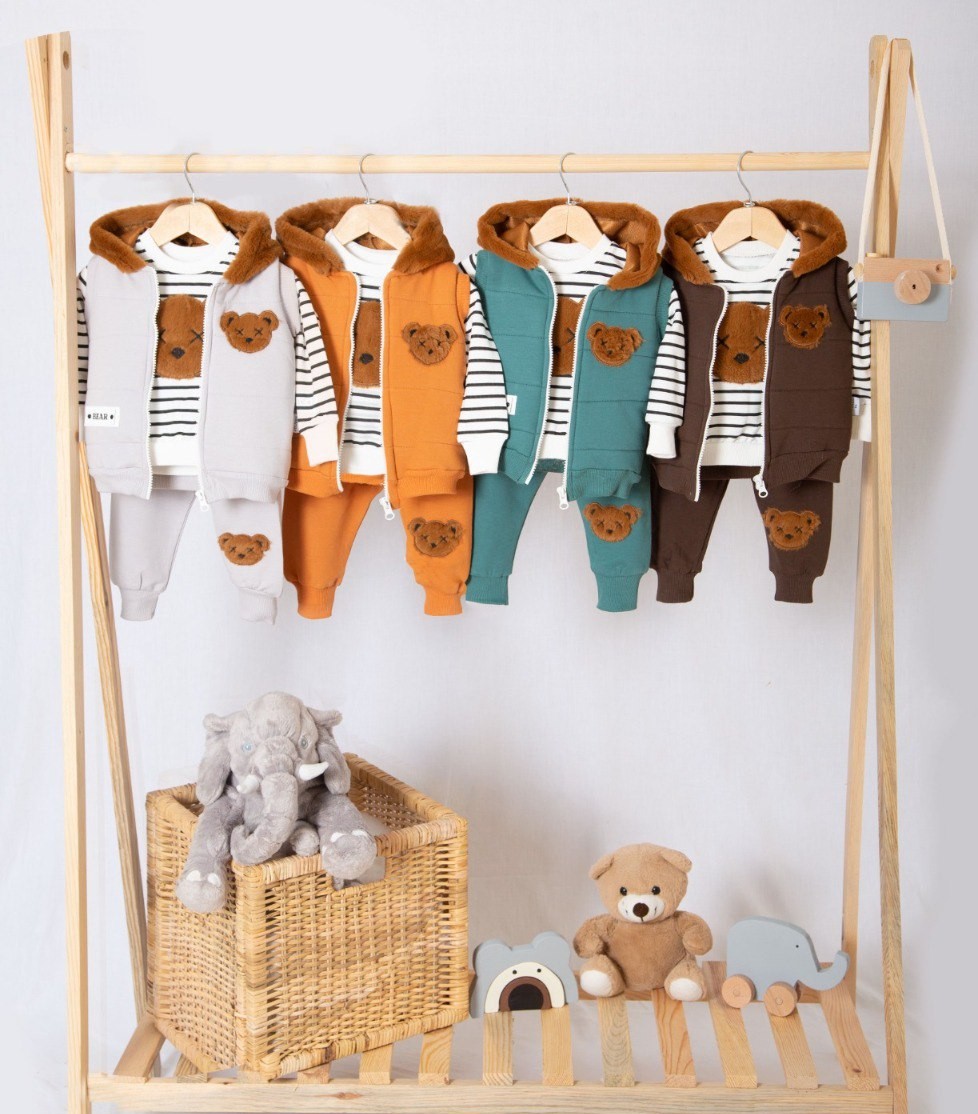 PELÜŞLÜ AYICIK DESENLİ 3'LÜ TAKIM TURUNCU