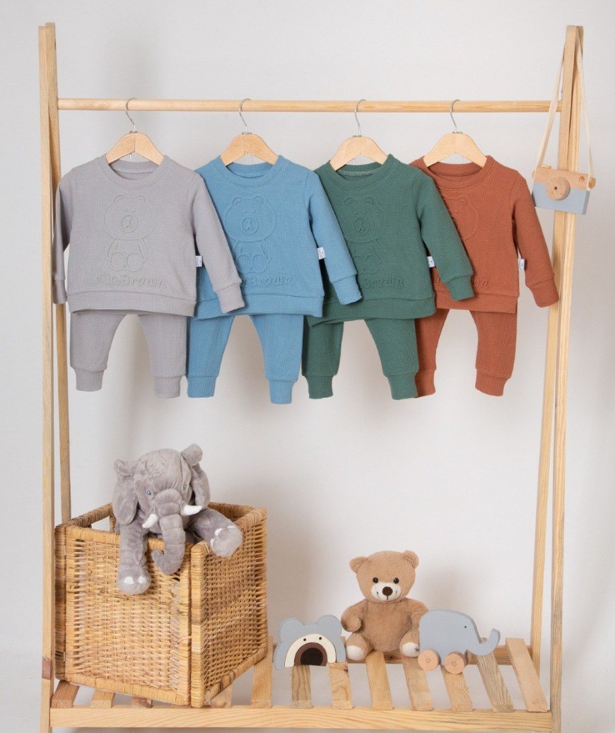 GOFRELİ BASKI HELLO BROWN 2'Lİ TAKIM