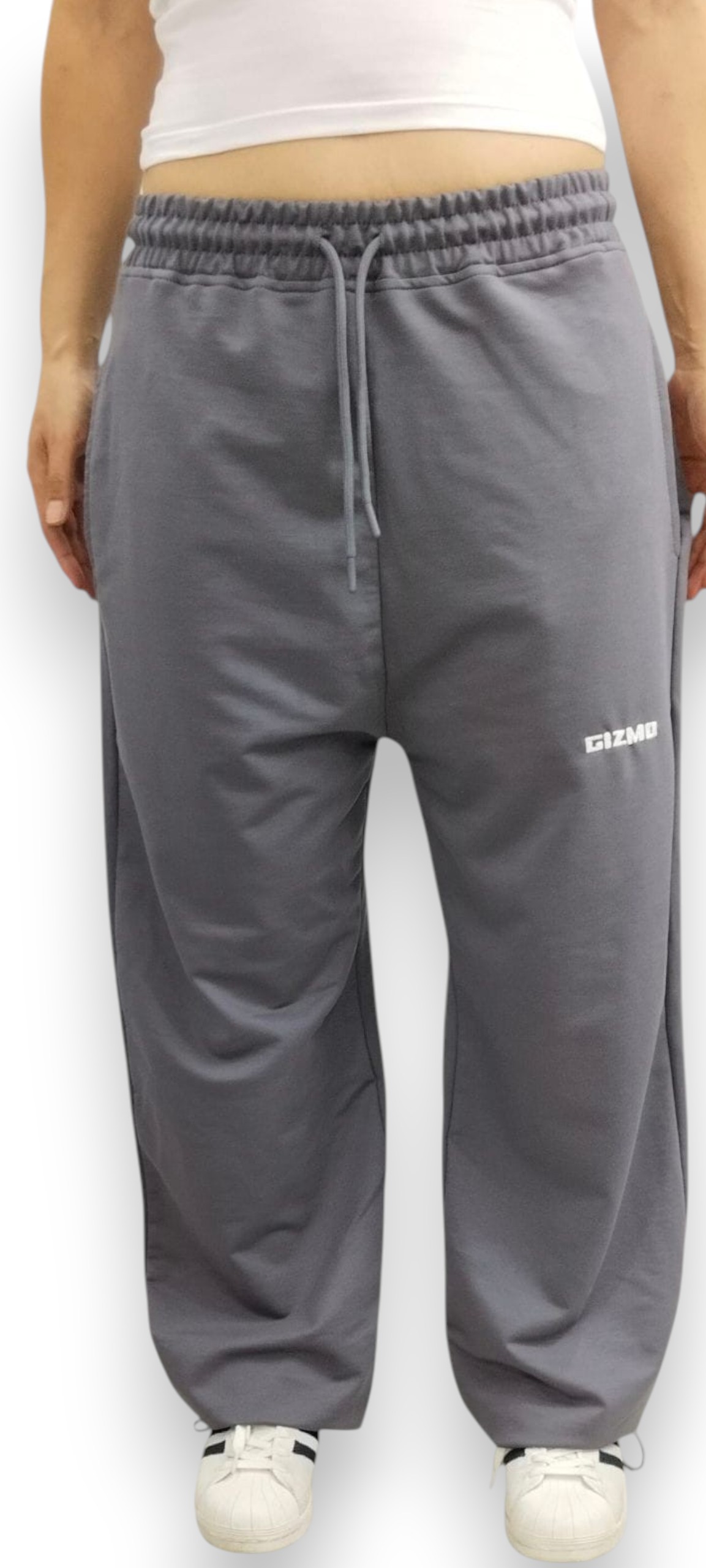 Yazlık Nakışlı Gri Gızmo Premium Ayarlanabilir Paça Oversize Eşofman Altı