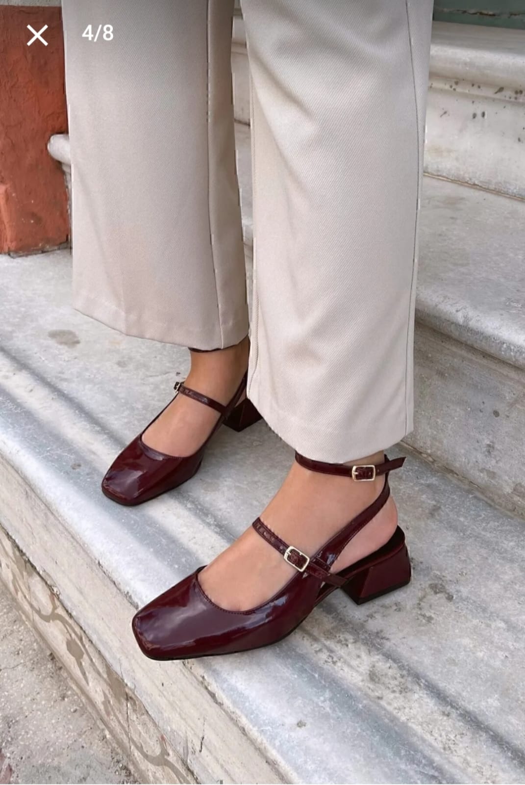 Kadın Rugan Bordo Arkası Açık Kare Burunlu Baretli Kısa Blok Topuklu Ayakkabı Günlük