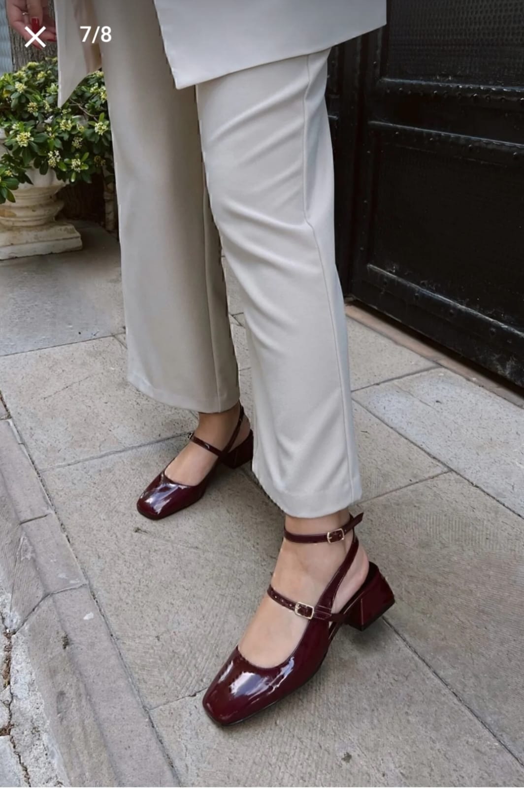 Kadın Rugan Bordo Arkası Açık Kare Burunlu Baretli Kısa Blok Topuklu Ayakkabı Günlük