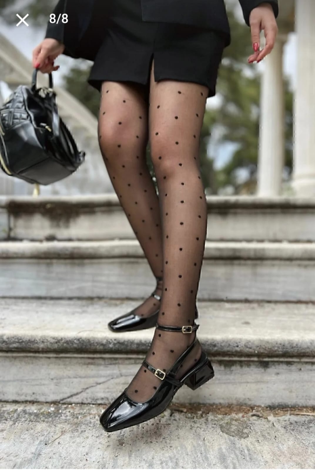 Kadın Rugan Siyah Arkası Açık Kare Burunlu Baretli Kısa Blok Topuklu Ayakkabı Günlük