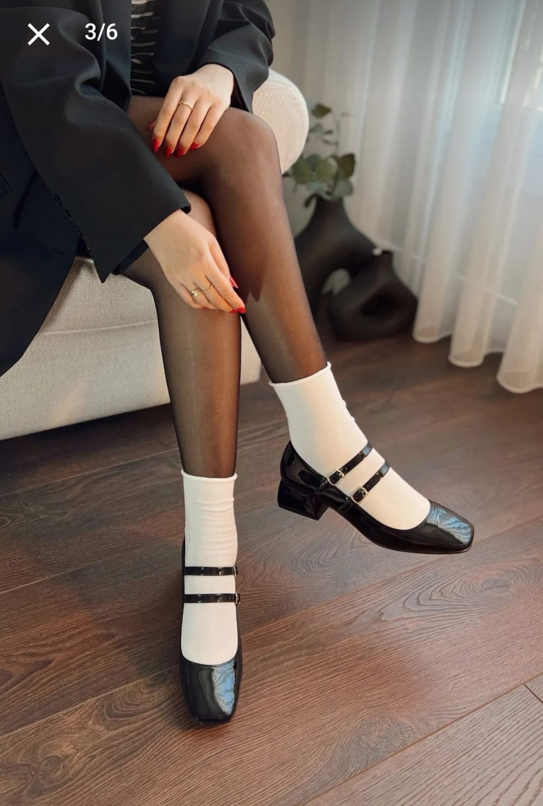 Kadın Mary Jane Rugan Siyah Arkası Kapalı Çift Bant Kare Burunlu Baretli Kısa Blok Topuklu Ayakkabı