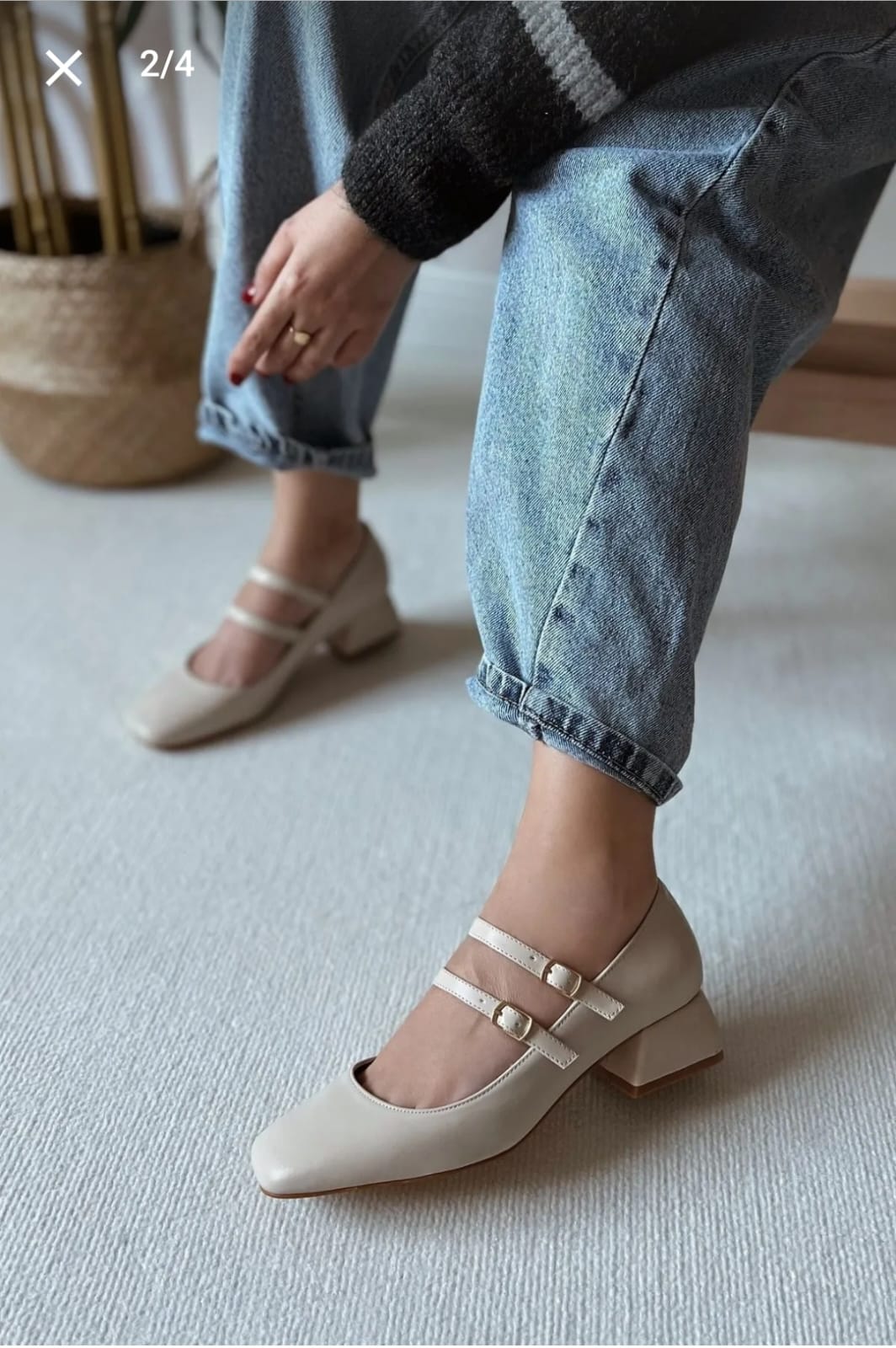 Kadın Mary Jane Rugan Ten Arkası Kapalı Çift Bant Kare Burunlu Baretli Kısa Blok Topuklu Ayakkabı