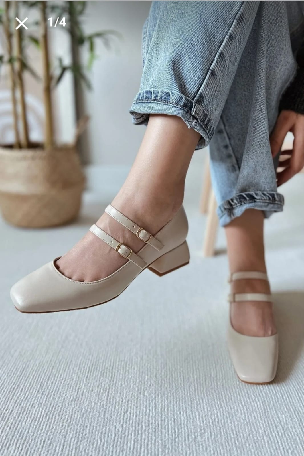 Kadın Mary Jane Rugan Ten Arkası Kapalı Çift Bant Kare Burunlu Baretli Kısa Blok Topuklu Ayakkabı