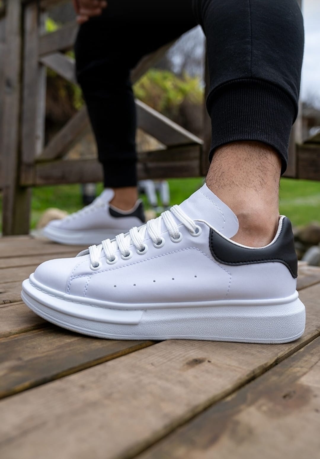 Sneaker Unisex Beyaz Siyah Alexander Mcqueen Kalın Taban Günlük Spor Yürüyüş Ayakkabı
