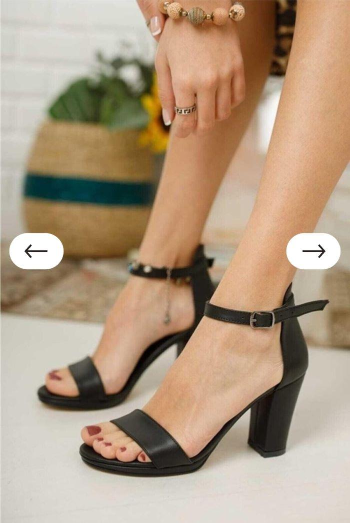 Kadın Tek Bant Siyah Cilt  Plartfom Yüksek Topuklu Abiye Sandalet Klasik Topuklu Ayakkabı 9 Cm