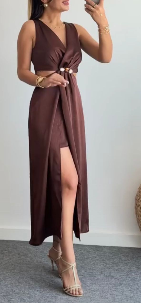 Saten Pencere detaylı elbise