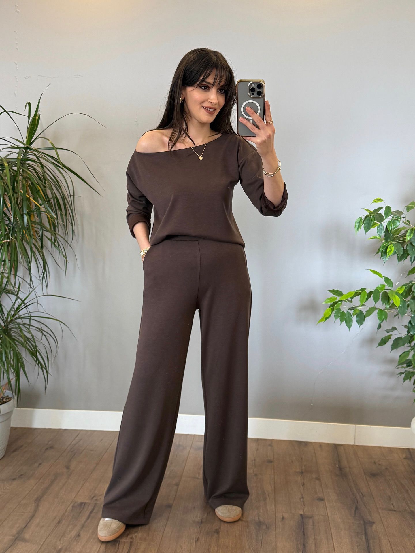 Kayık yaka modal kumaş takım