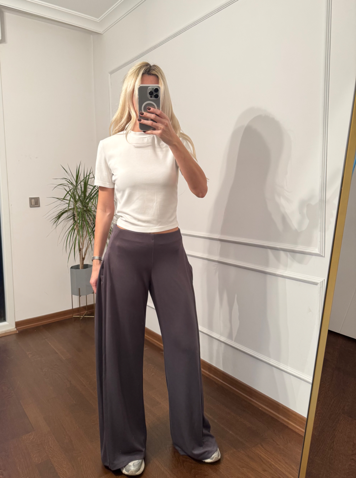 Yanları Pileli Bol Paça Gri Eşofman