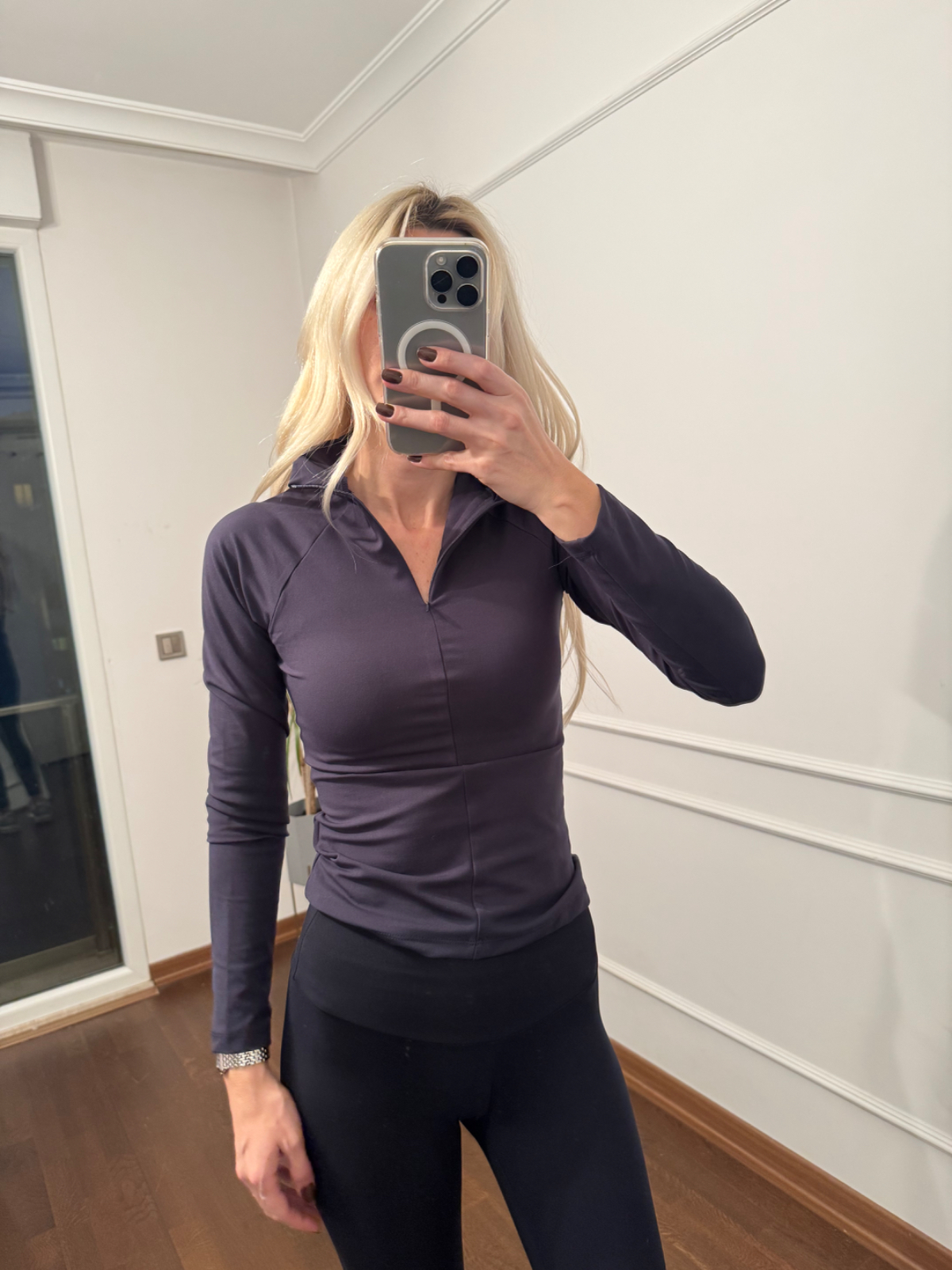 Lacivert Modal Fermuarlı Spor Body