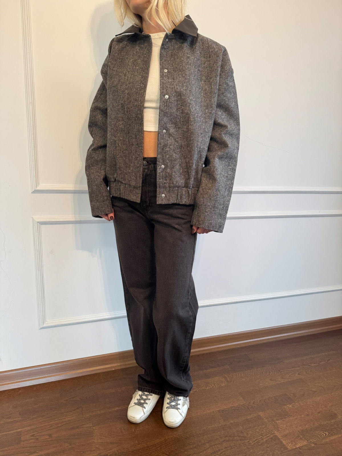 Deri Yaka Detaylı Bomber