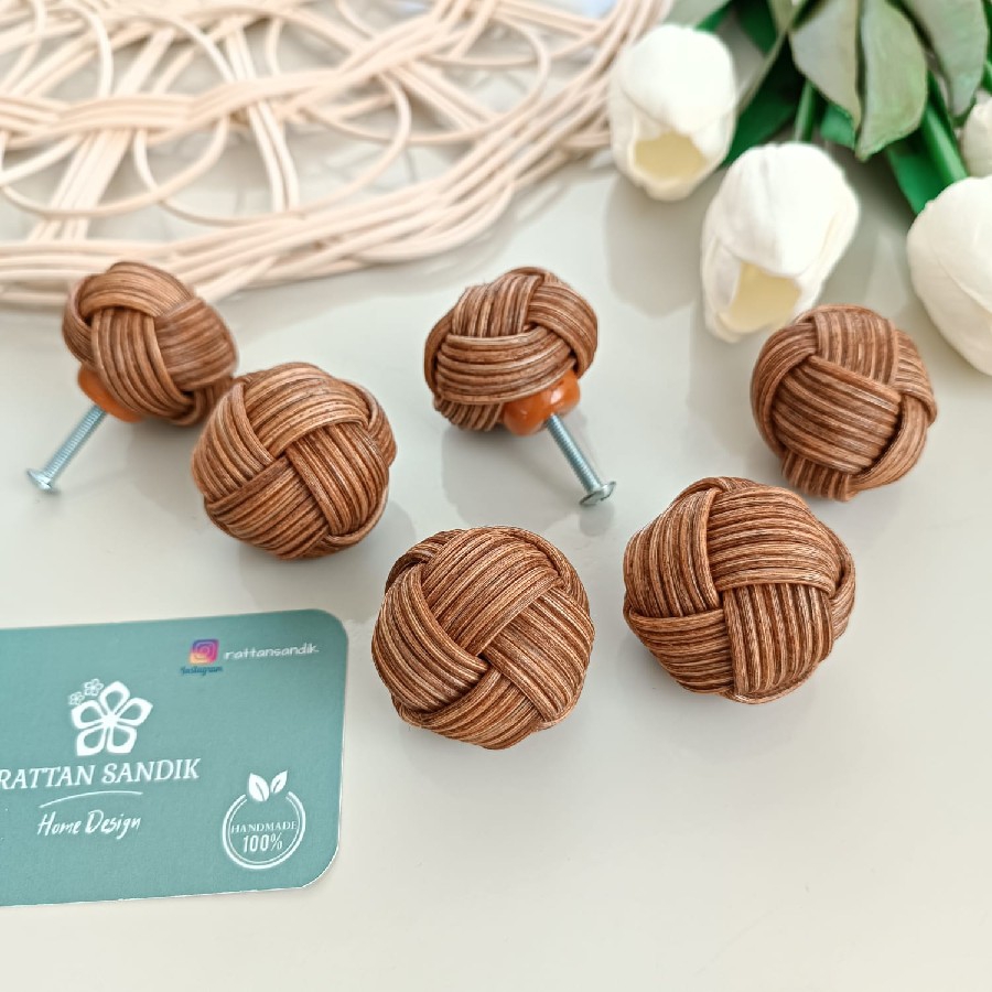 Koyu Meşe Rattan Yuvarlak Kulp, Ahşap Kulp