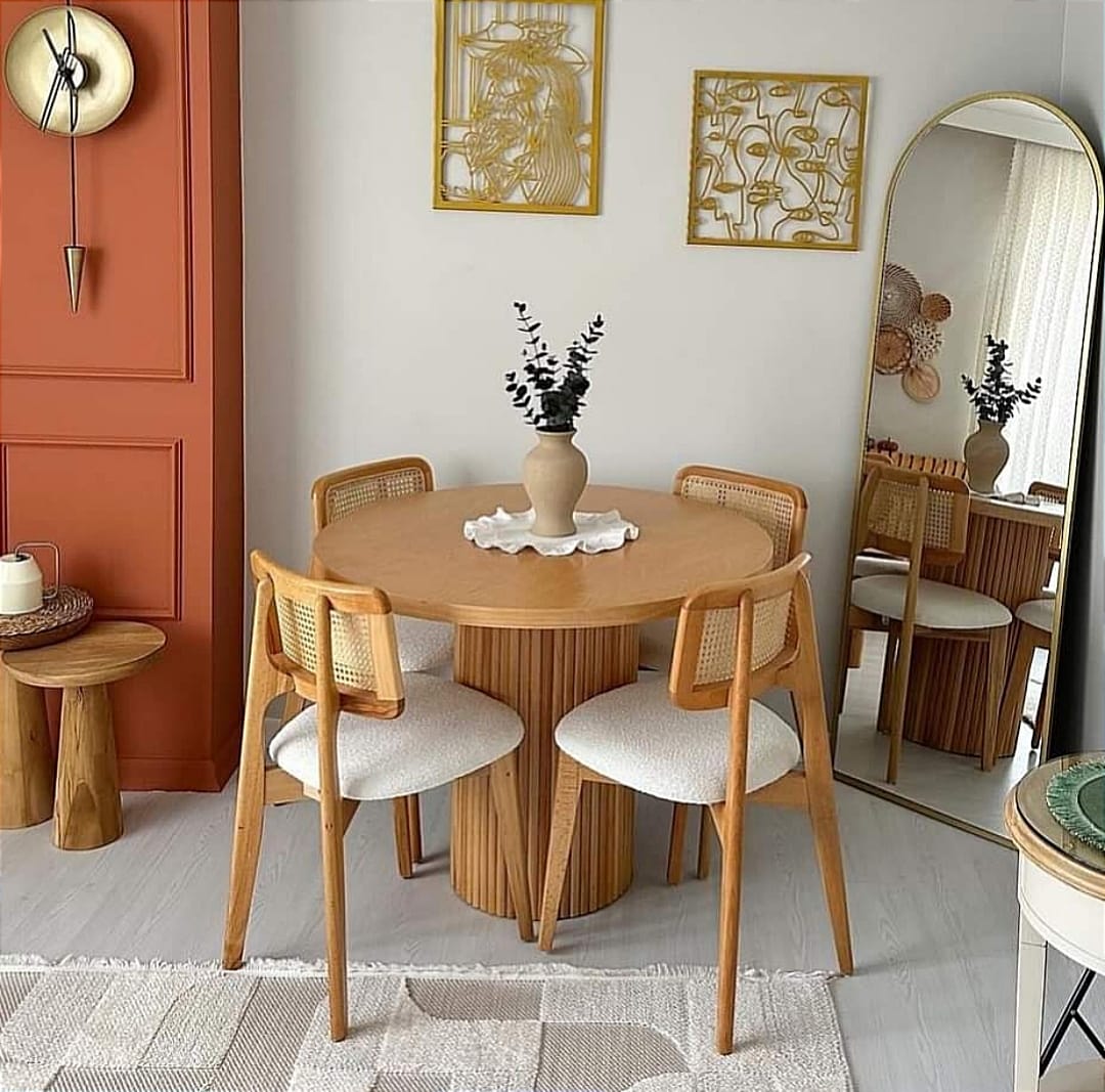 Gürgen Ayaklı MDF Kaplama Masa & Doğal Hasırlı Sandalye Takımı