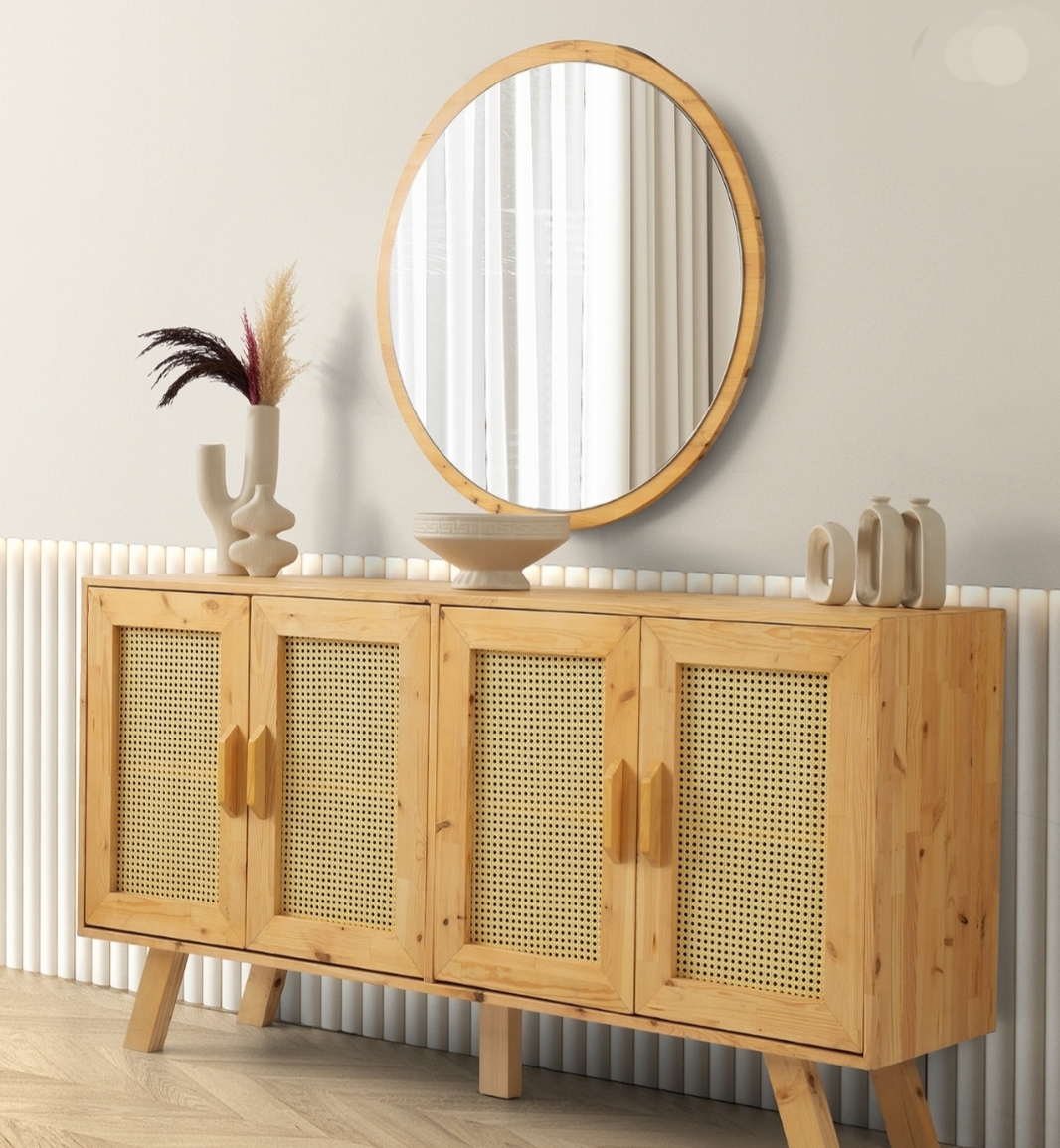 Doğal Ağaç Hasırlı Konsol – Zarafet ve Doğallığın Buluştuğu El İşçiliği Tasarım 🌿