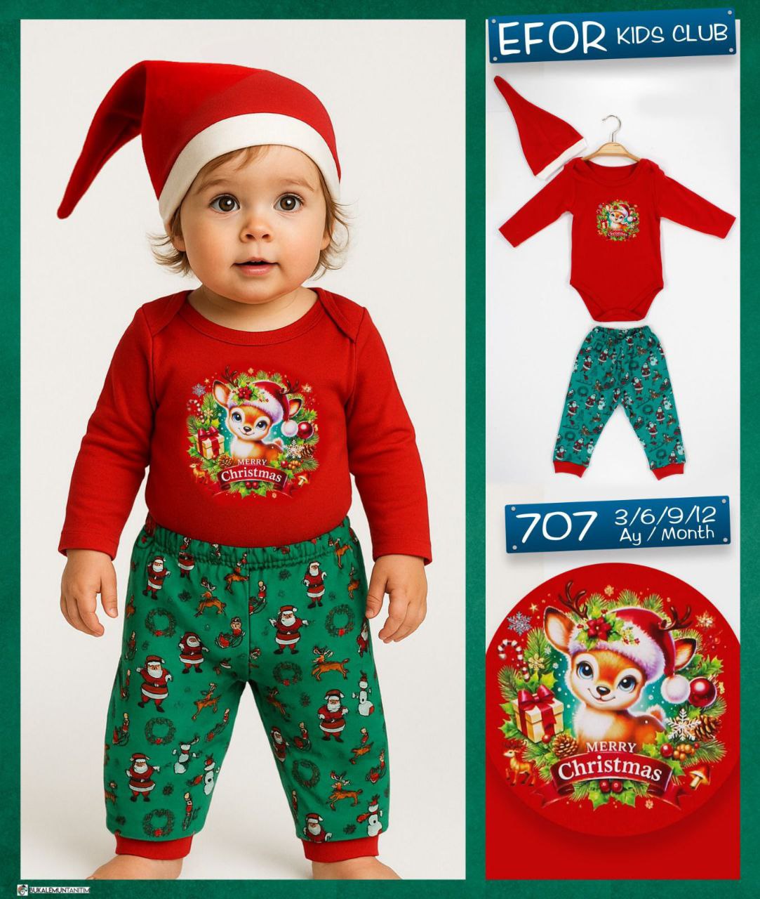 Şapkali ,Noel Bebe Takım 3-12 ay