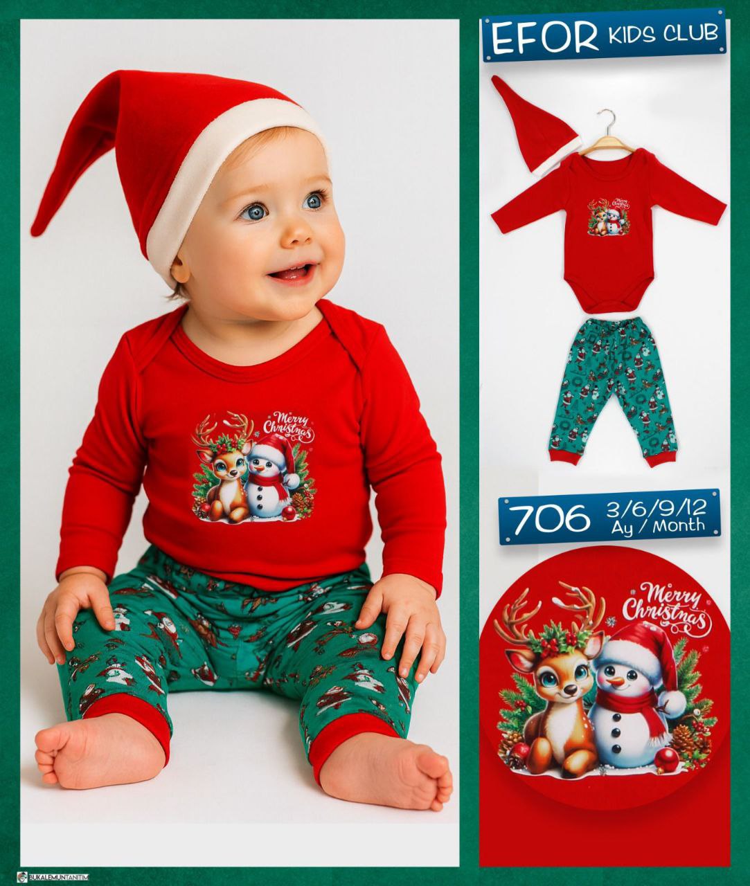 Şapkali ,Noel Bebe Takım 3-12 ay