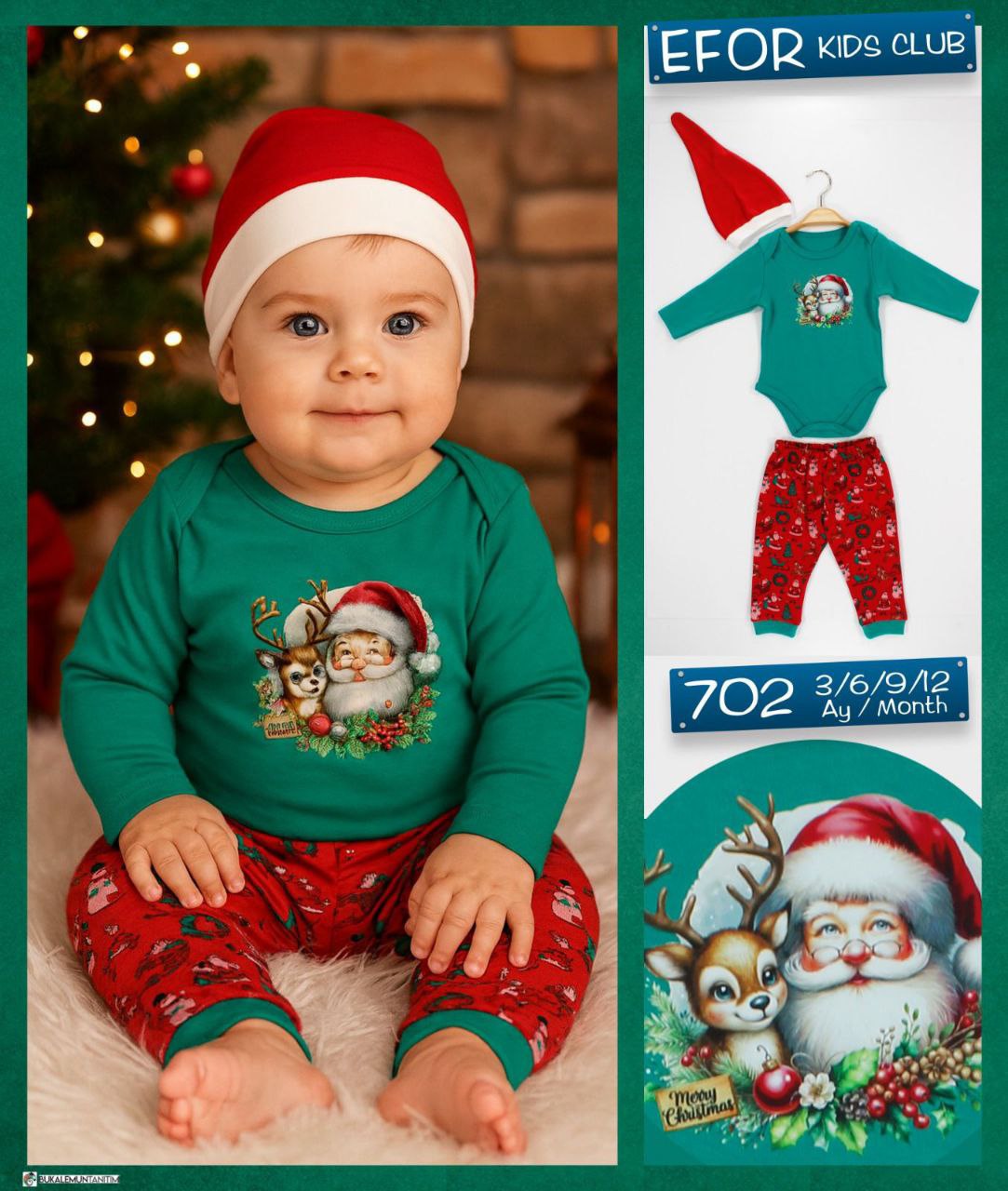Şapkali ,Noel Bebe Takım 3-12 ay