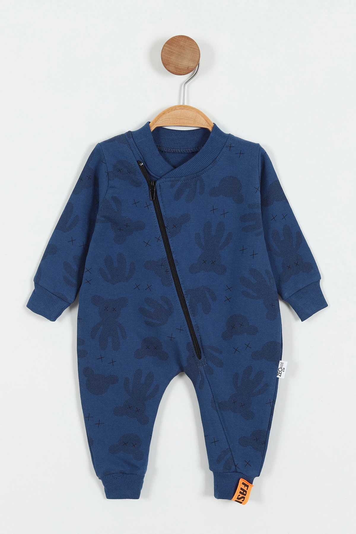 (6-18 Ay) Çapraz Fermuarlı Baskılı Erkek Bebek Tulum