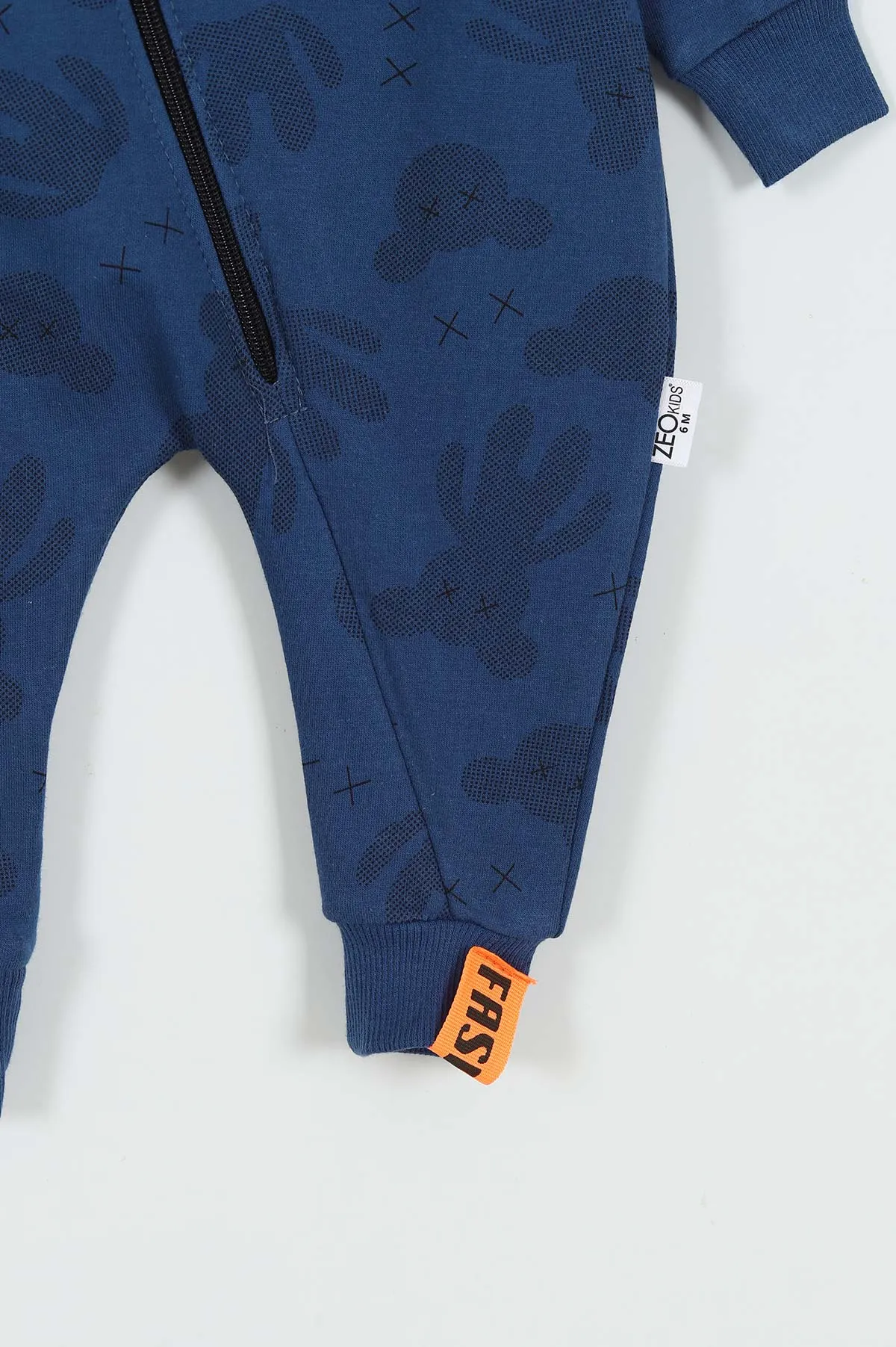 (6-18 Ay) Çapraz Fermuarlı Baskılı Erkek Bebek Tulum