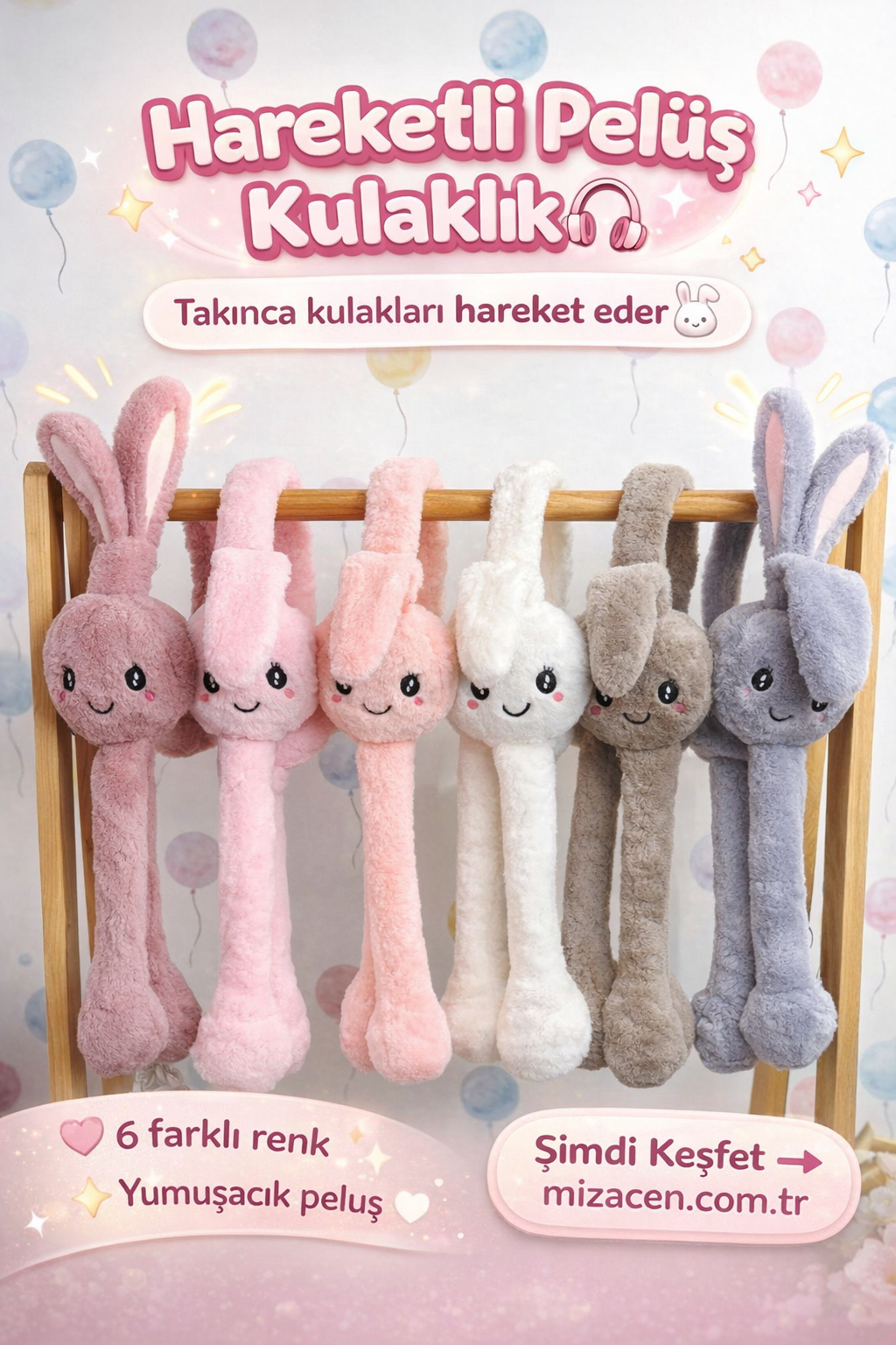 Kadın/kız Hareketli Tavşan Kulaklı Peluş Kulaklık