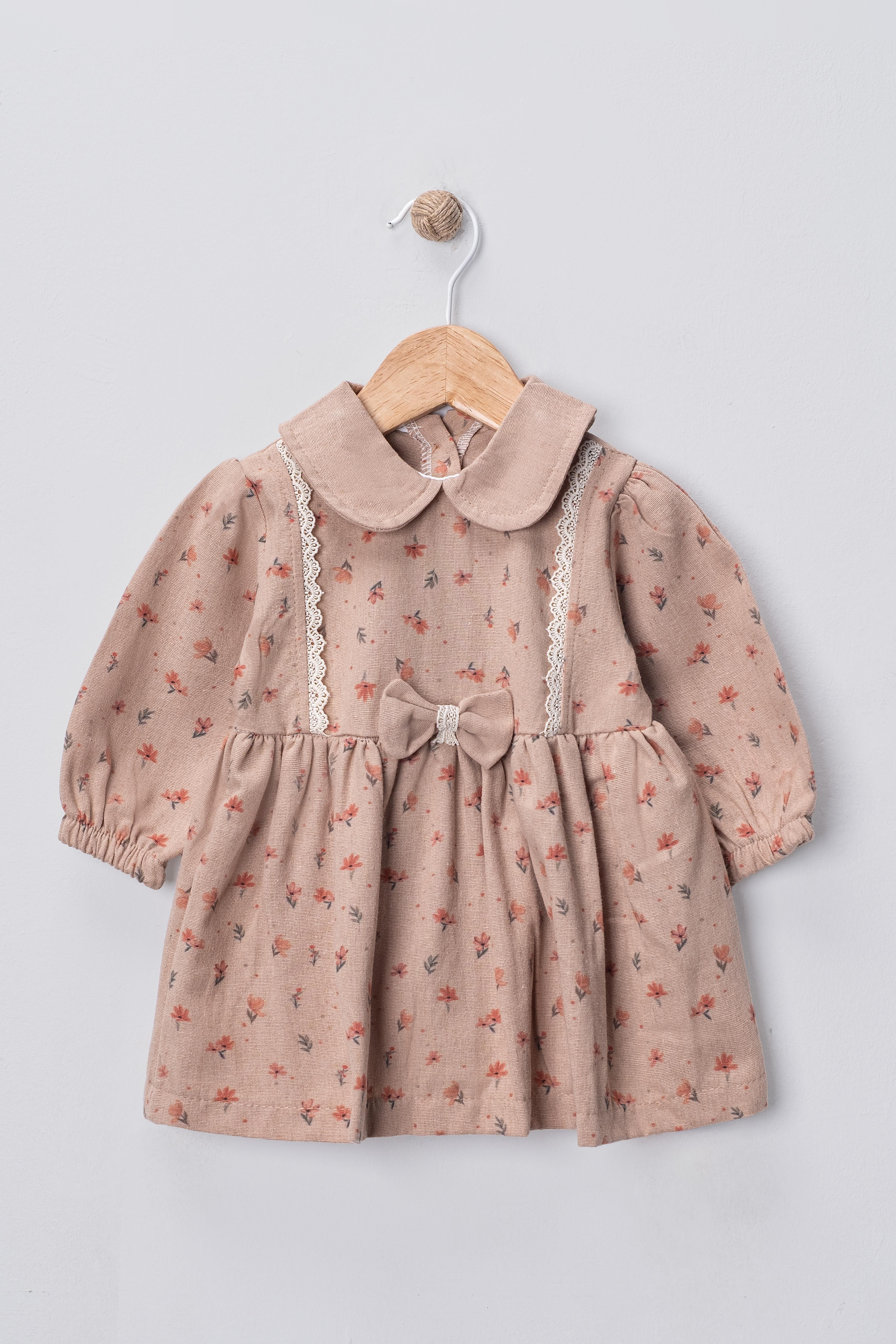 BEBE YAKA FİYONKLU ELBİSE 6-24 AY