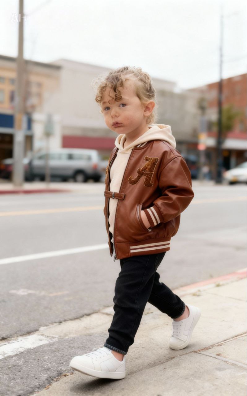 Erkek Çocuk Deri Ceketli Takım