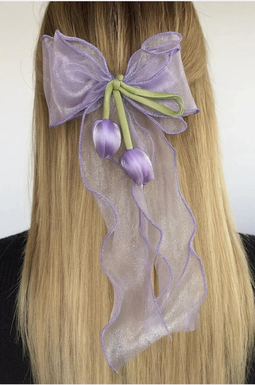 Lale Figürlü Sallantılı Tül Fiyonk Model 13 cm Otomatik Toka(1 adet)