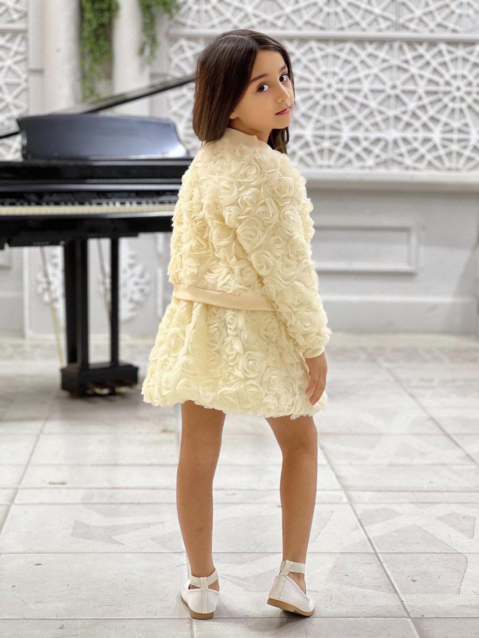 İthal Güllü Kumaş Ceketli Etekli Body 3’lü Kız Çocuk Takım