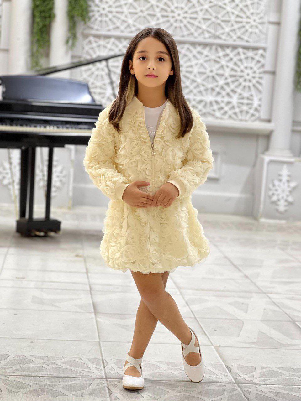 İthal Güllü Kumaş Ceketli Etekli Body 3’lü Kız Çocuk Takım