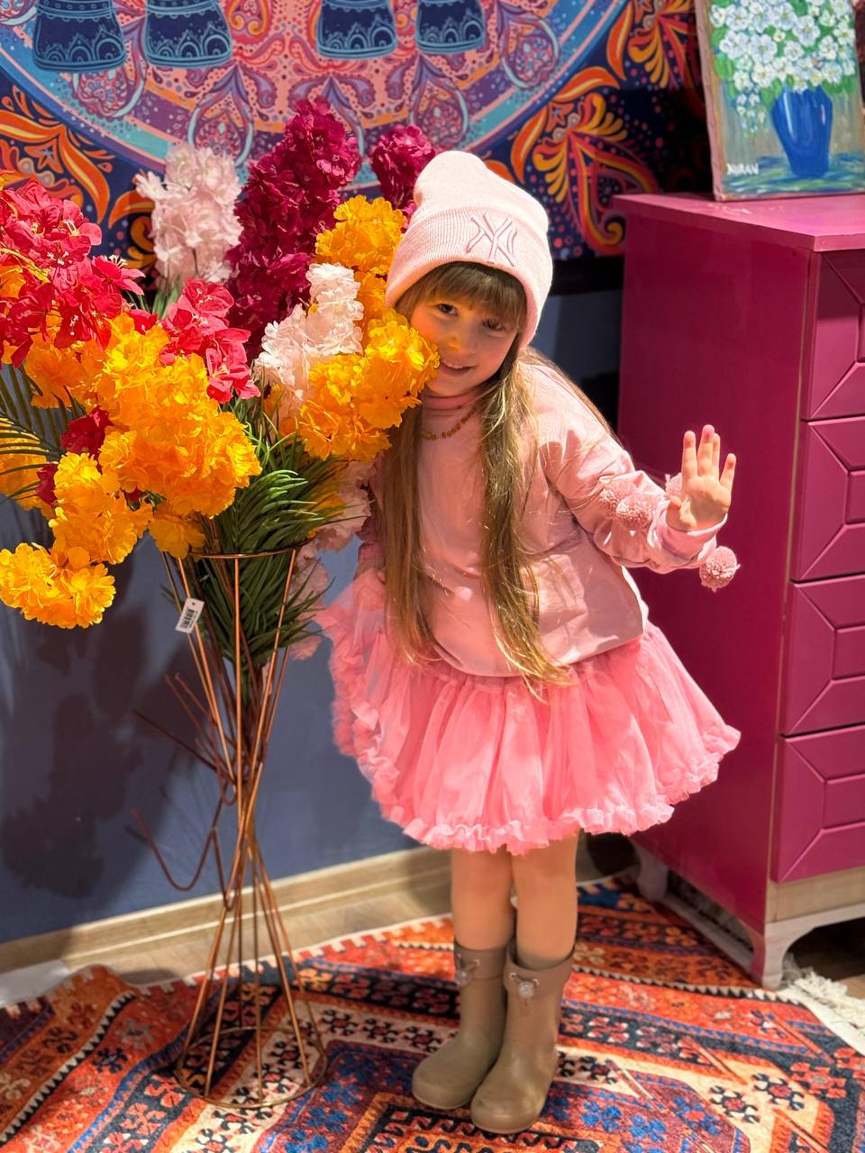 Tütü Etek & Ponponlu 2 İplik Sweat Takım Pembe