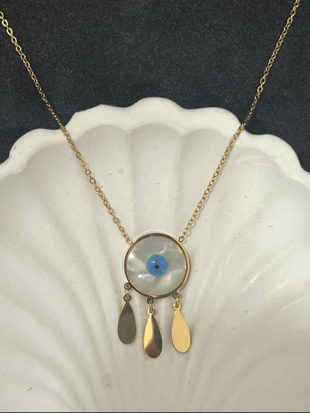 Nazarlı göz detay çelik kolye